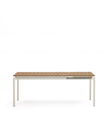 Canyelles extendable outdoor table, plastic lumber and matte white aluminium, 140 (200) x