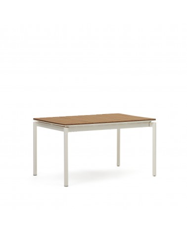 Canyelles extendable outdoor table, plastic lumber and matte white aluminium, 140 (200) x