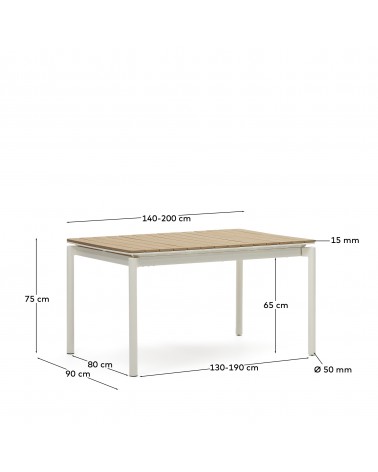 Canyelles extendable outdoor table, plastic lumber and matte white aluminium, 140 (200) x