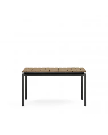 Canyelles extendable outdoor table, plastic lumber & matte black aluminium, 140 (200) x 90