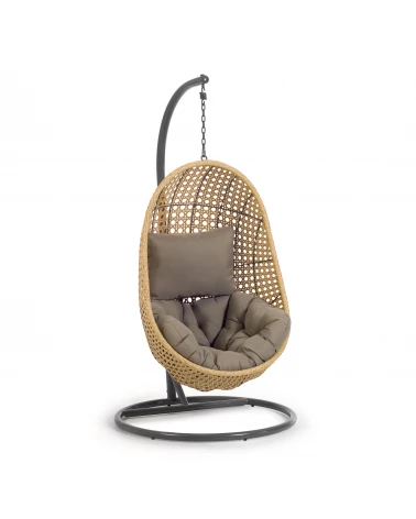 Cira hanging armchair with dark grey base with natural finish
