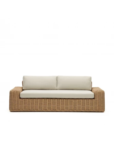 Portlligat 3 seater faux rattan outdoor sofa in a natural finish