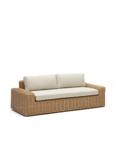 Portlligat 3 seater faux rattan outdoor sofa in a natural finish