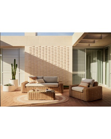 Portlligat 3 seater faux rattan outdoor sofa in a natural finish