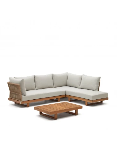 Raco 5 seater corner sofa and coffee table, made from solid acacia wood, 100% FSC