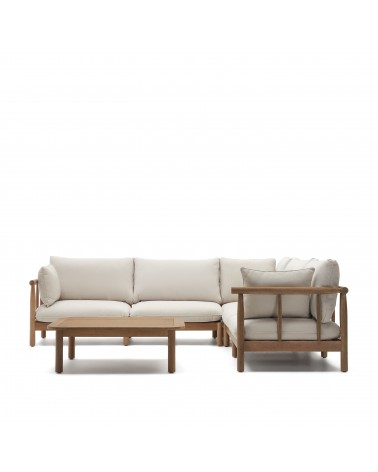 Sacova set, 5 seater corner sofa and coffee table made from solid eucalyptus wood, 100% FS