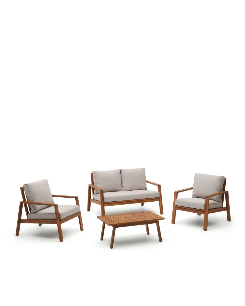 Frares set, 2 seater sofa, 2 armchairs & coffee table, made from solid acacia wood, 100% F