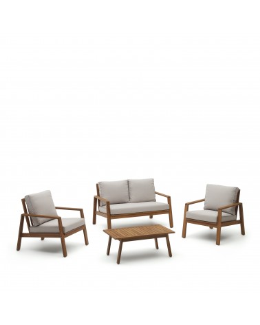 Frares set, 2 seater sofa, 2 armchairs & coffee table, made from solid acacia wood, 100% F