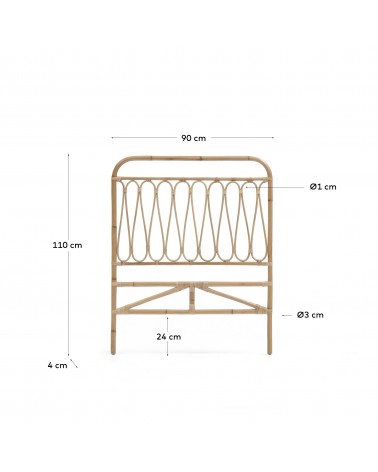 Caterina headboard made from rattan with a natural finish, for 90 cm beds
