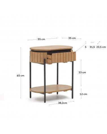 Licia mango wood bedside table with 1 drawer, with a natural finish and metal, 55 x 56 cm