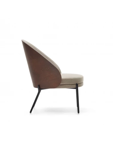 Eamy light brown armchair in an ash wood veneer with a wenge finish and black metal