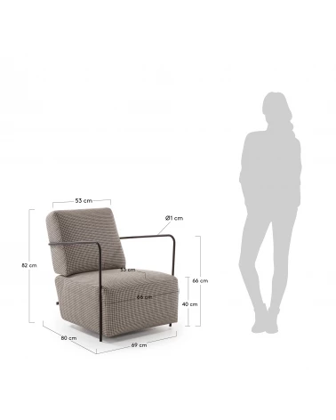 Gamer armchair in houndstooth pattern with steel in a black finish