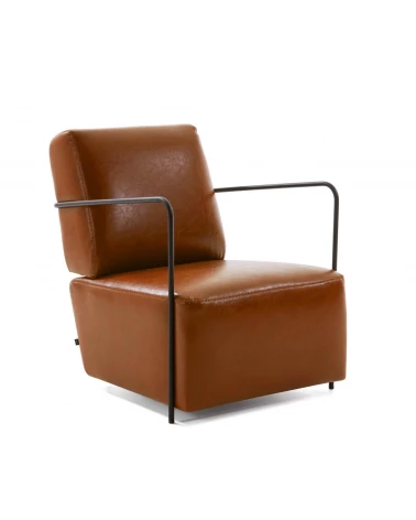 Gamer armchair in brown synthetic leather and metal with black finish