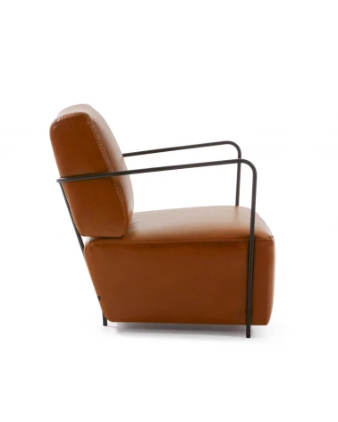 Gamer armchair in brown synthetic leather and metal with black finish