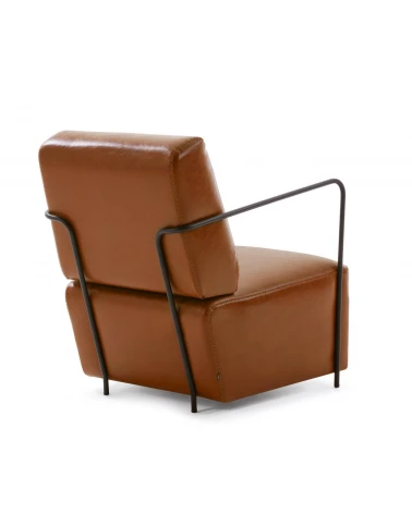 Gamer armchair in brown synthetic leather and metal with black finish