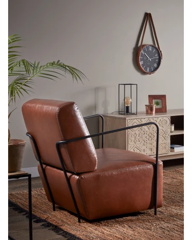 Gamer armchair in brown synthetic leather and metal with black finish