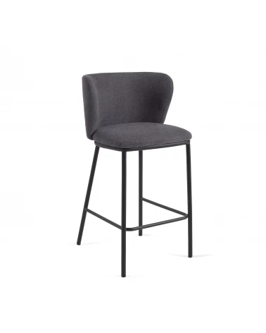Ciselia stool in dark grey chenille with steel legs in black finish, 65 cm height