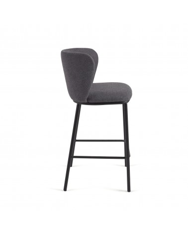 Ciselia stool in dark grey chenille with steel legs in black finish, 65 cm height