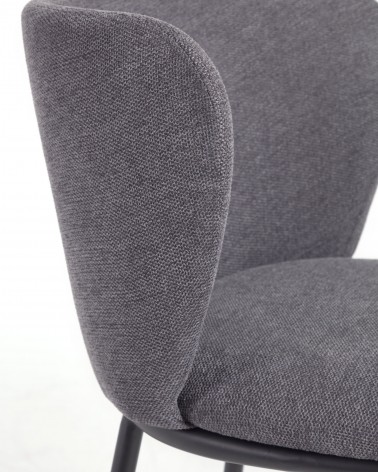 Ciselia stool in dark grey chenille with steel legs in black finish, 65 cm height