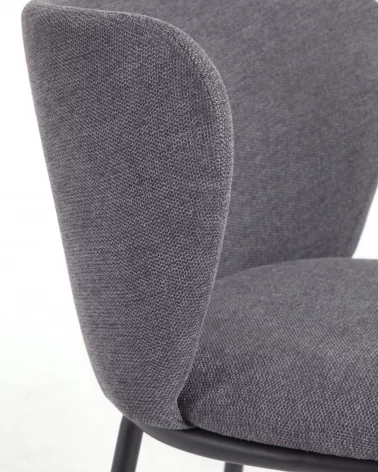 Ciselia stool in dark grey chenille with steel legs in black finish, 65 cm height