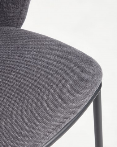 Ciselia stool in dark grey chenille with steel legs in black finish, 65 cm height