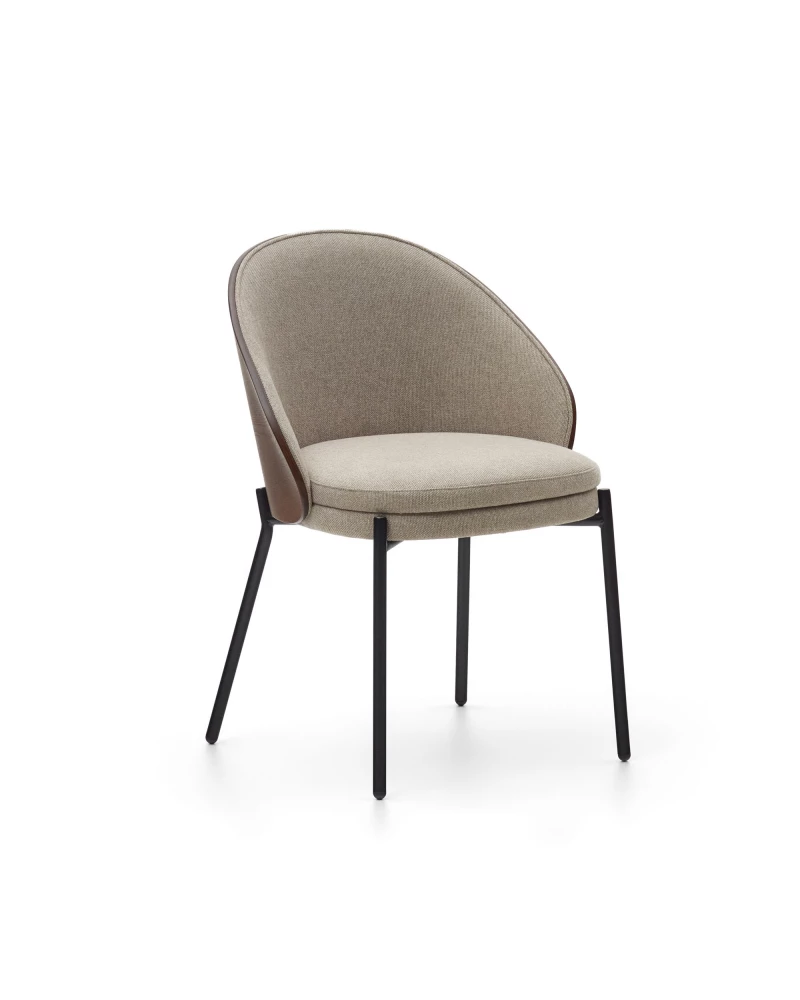Eamy light brown chair in an ash wood veneer with a wenge finish and black metal