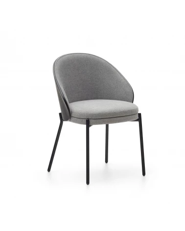 Eamy light grey chair in an ash wood veneer with a black finish and black metal