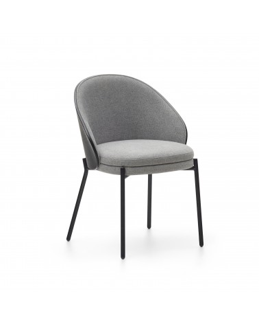 Eamy light grey chair in an ash wood veneer with a black finish and black metal