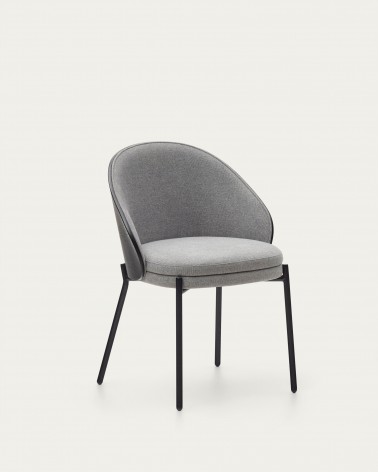 Eamy light grey chair in an ash wood veneer with a black finish and black metal