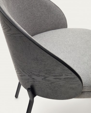 Eamy light grey chair in an ash wood veneer with a black finish and black metal