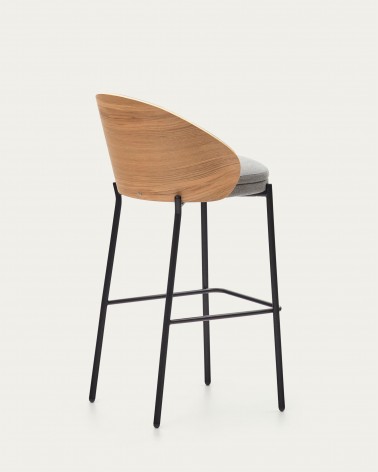 Eamy light grey stool in an ash wood veneer with a natural finish and black metal, 75 cm