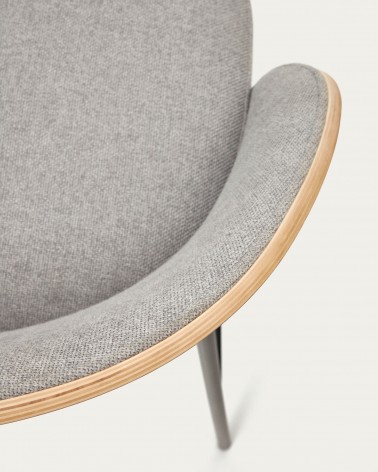 Eamy light grey stool in an ash wood veneer with a natural finish and black metal, 75 cm