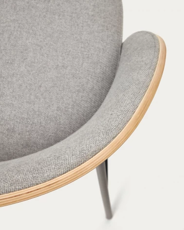 Eamy light grey stool in an ash wood veneer with a natural finish and black metal, 75 cm