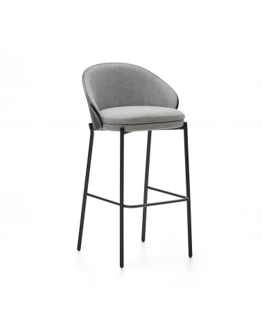 Eamy light grey stool in an ash wood veneer with a black finish and black metal, 75 cm