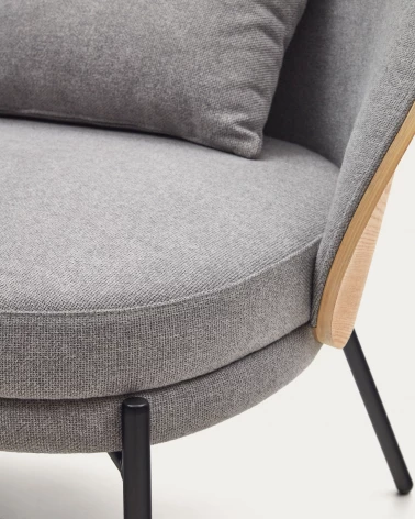 Eamy light grey armchair in an ash wood veneer with a natural finish and black metal