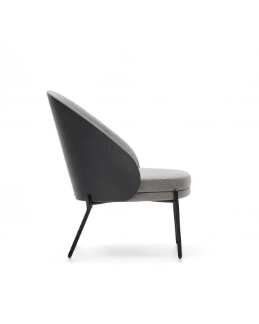 Eamy light grey armchair in an ash wood veneer with a black finish and black metal