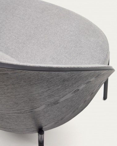 Eamy light grey armchair in an ash wood veneer with a black finish and black metal
