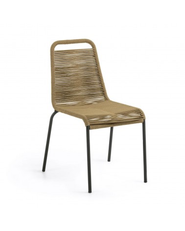 Lambton stackable chair in brown rope and steel with black finish