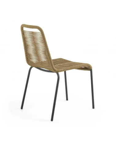 Lambton stackable chair in brown rope and steel with black finish