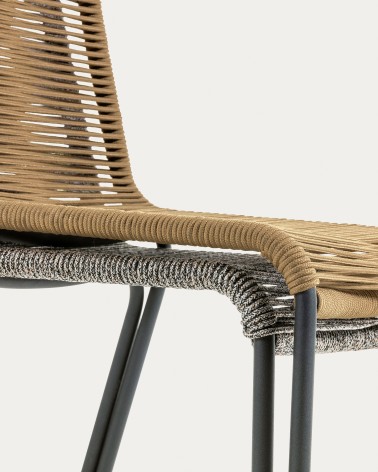 Lambton stackable chair in brown rope and steel with black finish