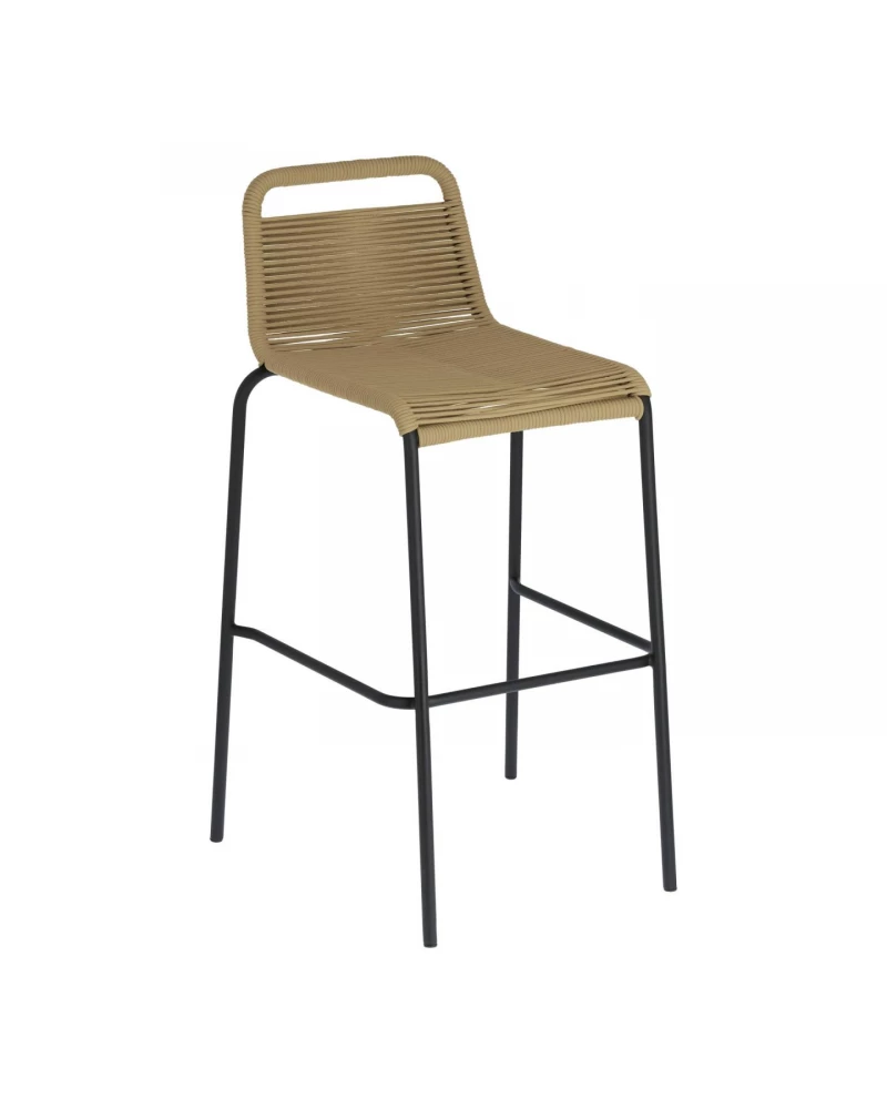 Lambton stackable stool in brown rope and black finish steel 74 cm