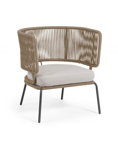 Nadin armchair in beige cord with galvanised steel legs