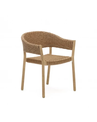 Pola 100% outdoor stackable chair in solid eucalyptus and faux-rattan with a natural finish, FSC