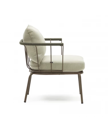 Salguer armchair in green cord and steel with a brown painted finish