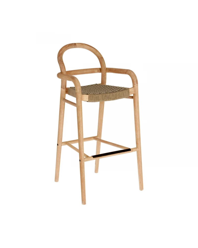 Sheryl stool made from solid eucalyptus and beige cord 79 cm FSC 100%