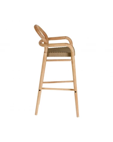 Sheryl stool made from solid eucalyptus and beige cord 79 cm FSC 100%
