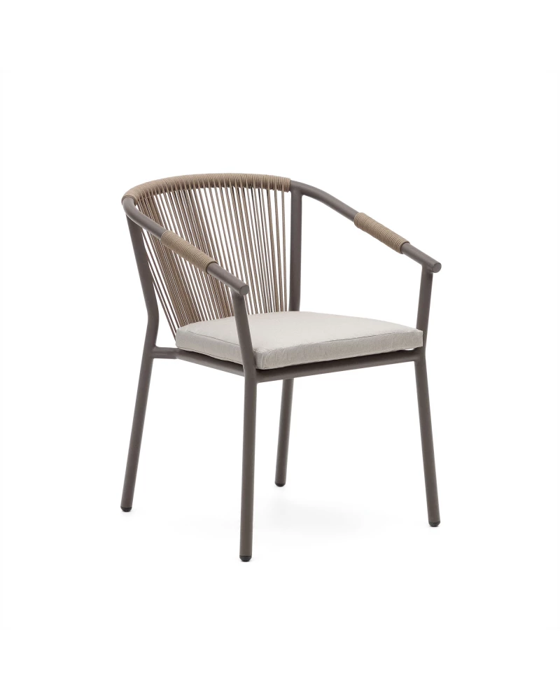 Xelida stackable garden chair in aluminium and brown cord
