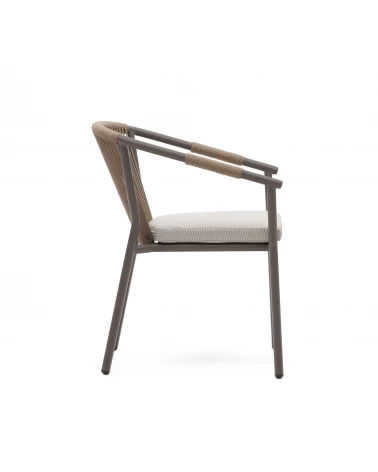 Xelida stackable garden chair in aluminium and brown cord