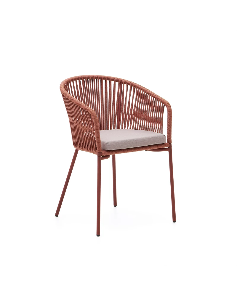 Yanet terracotta rope chair with galvanised steel legs