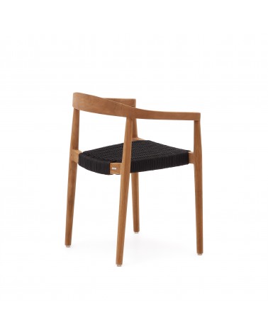 Ydalia stackable outdoor chair in solid teak wood with natural finish and black rope